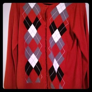 NWOT Medium Croft & Barrow Red/Blk/Gray Cardigan